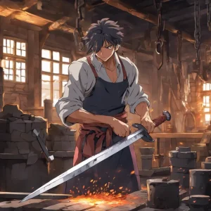 A blacksmith sharpening his sword to illustrate one sharpening their skills.